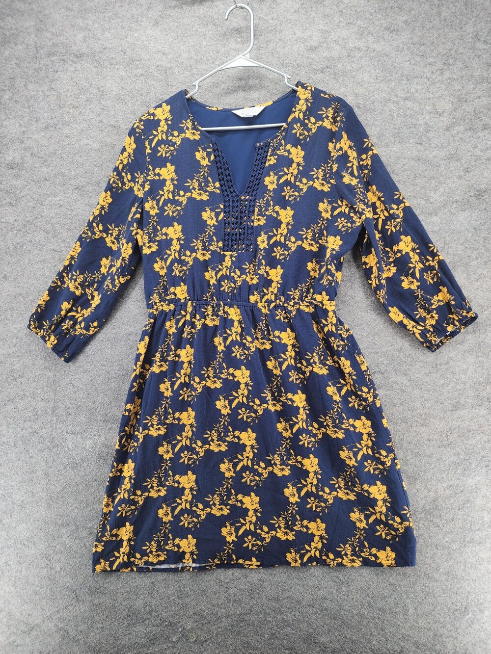 Market Spruce Dress Womens Large Blue Yellow Floral V Neck Fit Flare